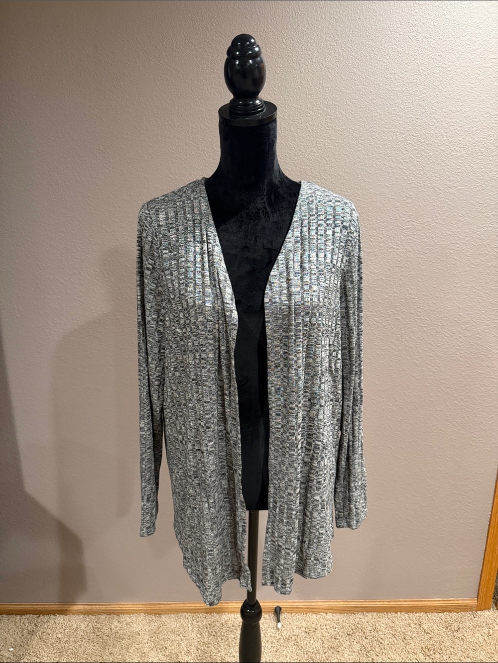 Open-Front Heather Gray Ribbed Women's Cardigan